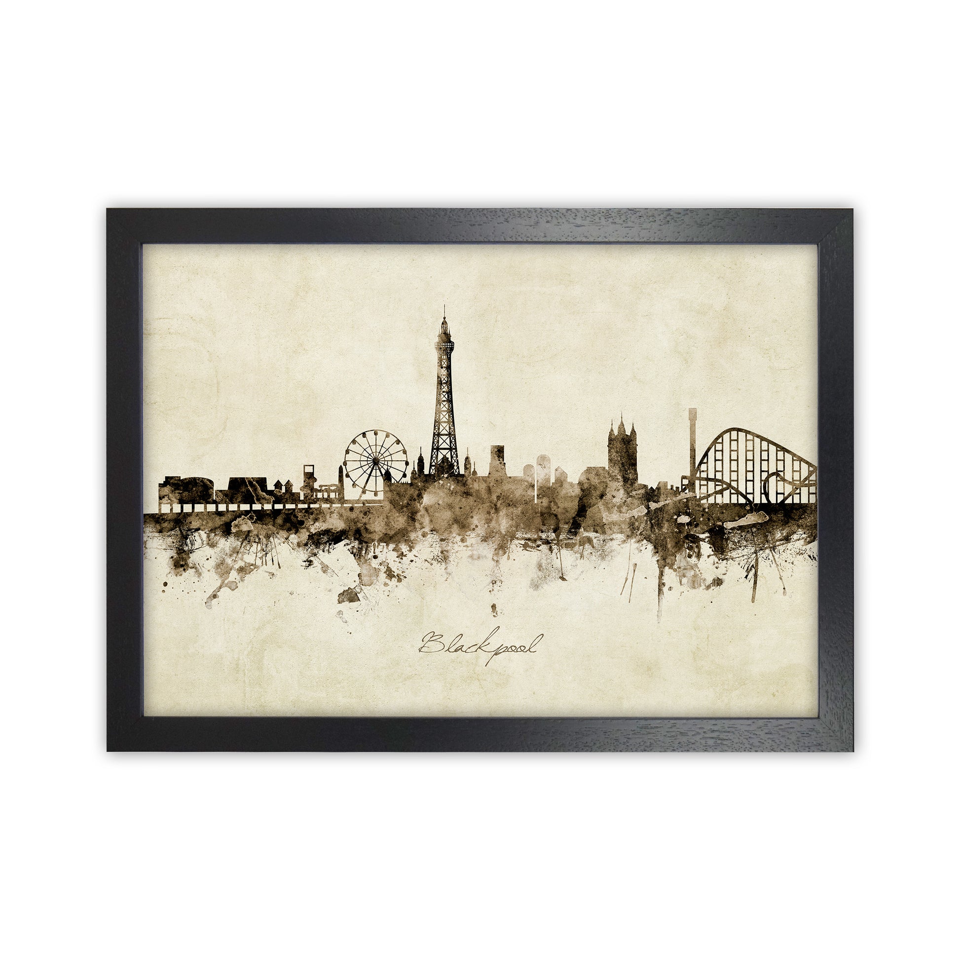 Blackpool England Skyline Vintage Art Print by Michael Tompsett Black Grain