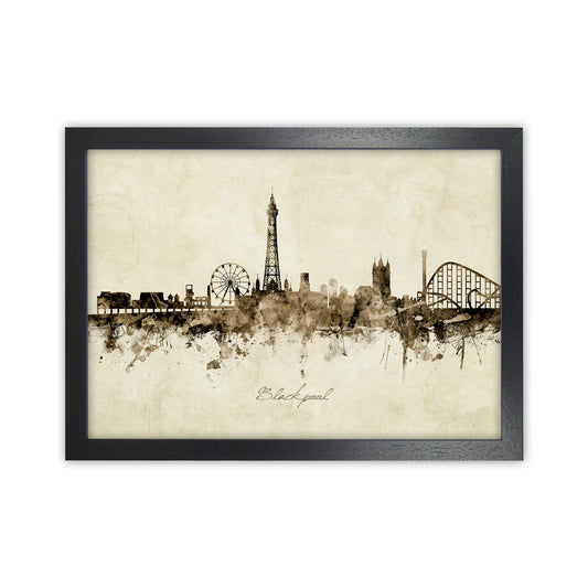 Blackpool England Skyline Vintage Art Print by Michael Tompsett Black Grain