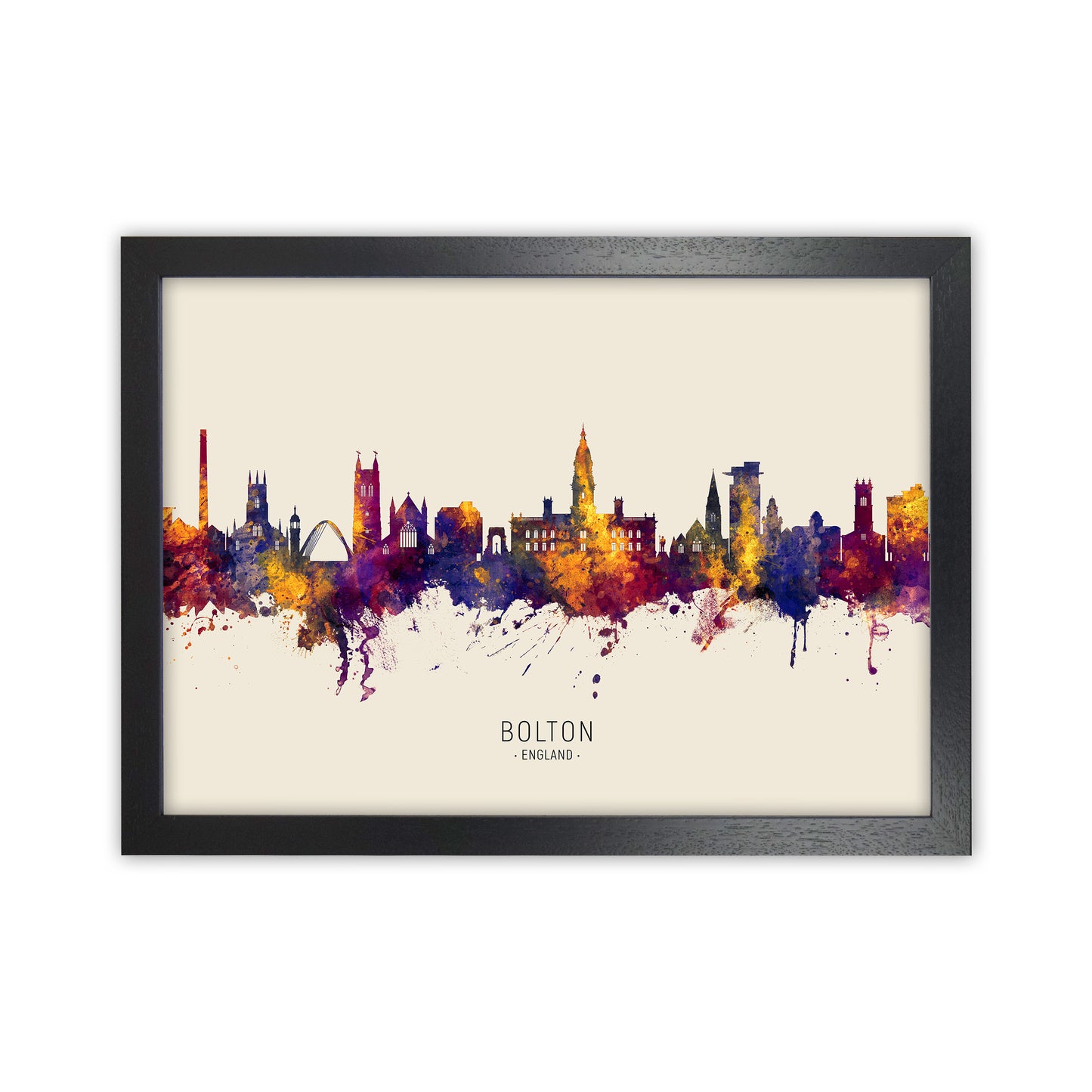 Bolton England Skyline Autumn City Name Art Print by Michael Tompsett Black Grain