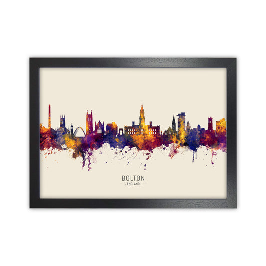 Bolton England Skyline Autumn City Name Art Print by Michael Tompsett Black Grain