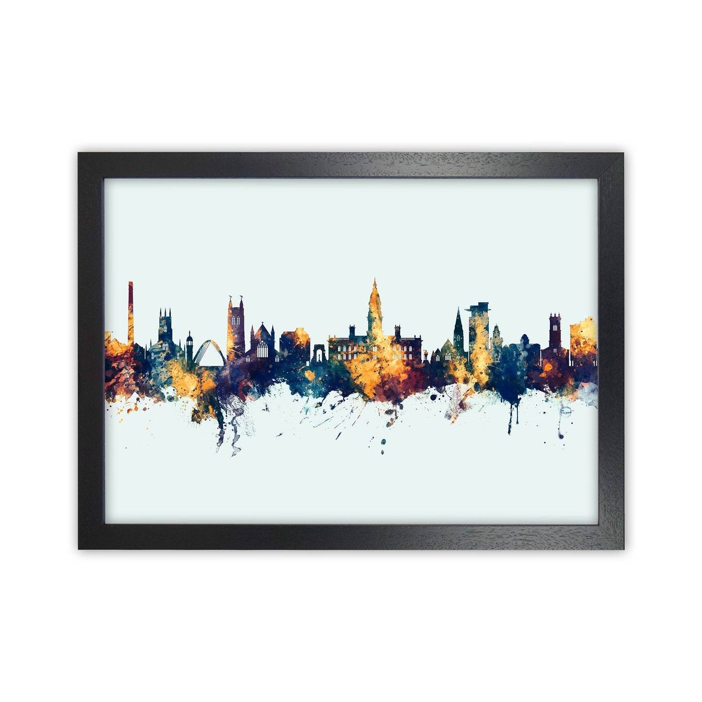 Bolton England Skyline Blue Orange Art Print by Michael Tompsett Black Grain