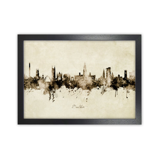 Bolton England Skyline Vintage Art Print by Michael Tompsett Black Grain