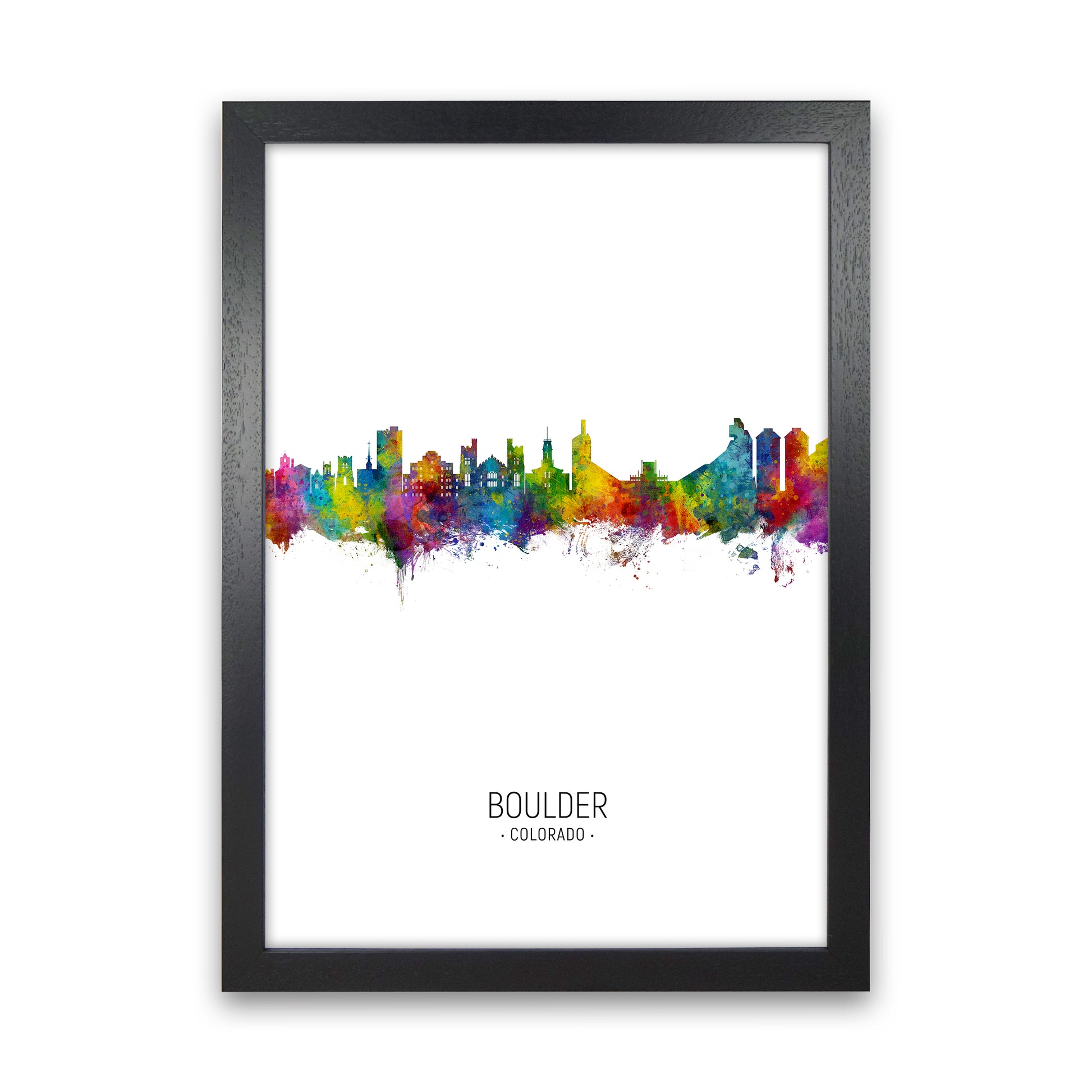 Boulder Colorado Skyline Portrait Art Print by Michael Tompsett Black Grain