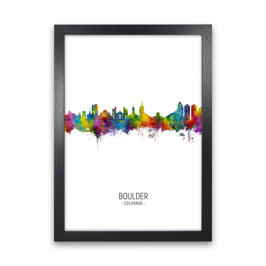 Boulder Colorado Skyline Portrait Art Print by Michael Tompsett Black Grain