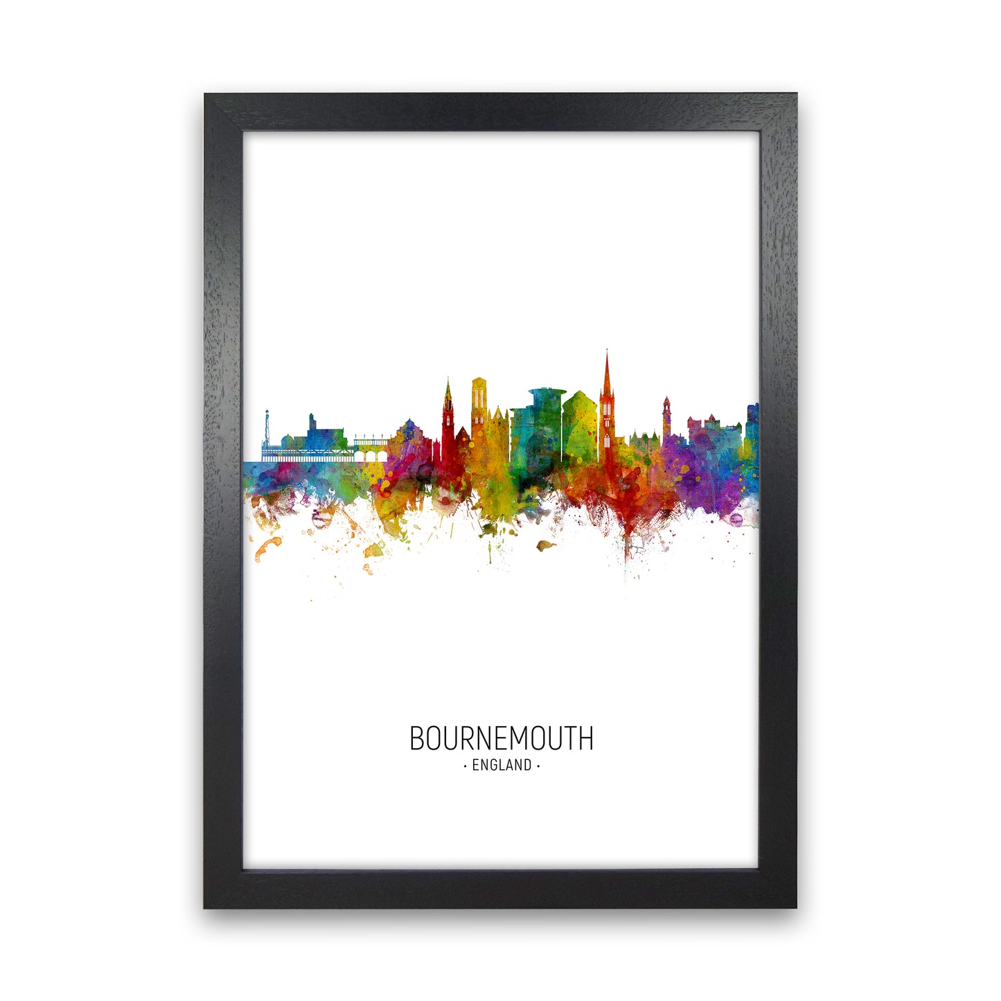 Bournemouth England Skyline Portrait Art Print by Michael Tompsett Black Grain
