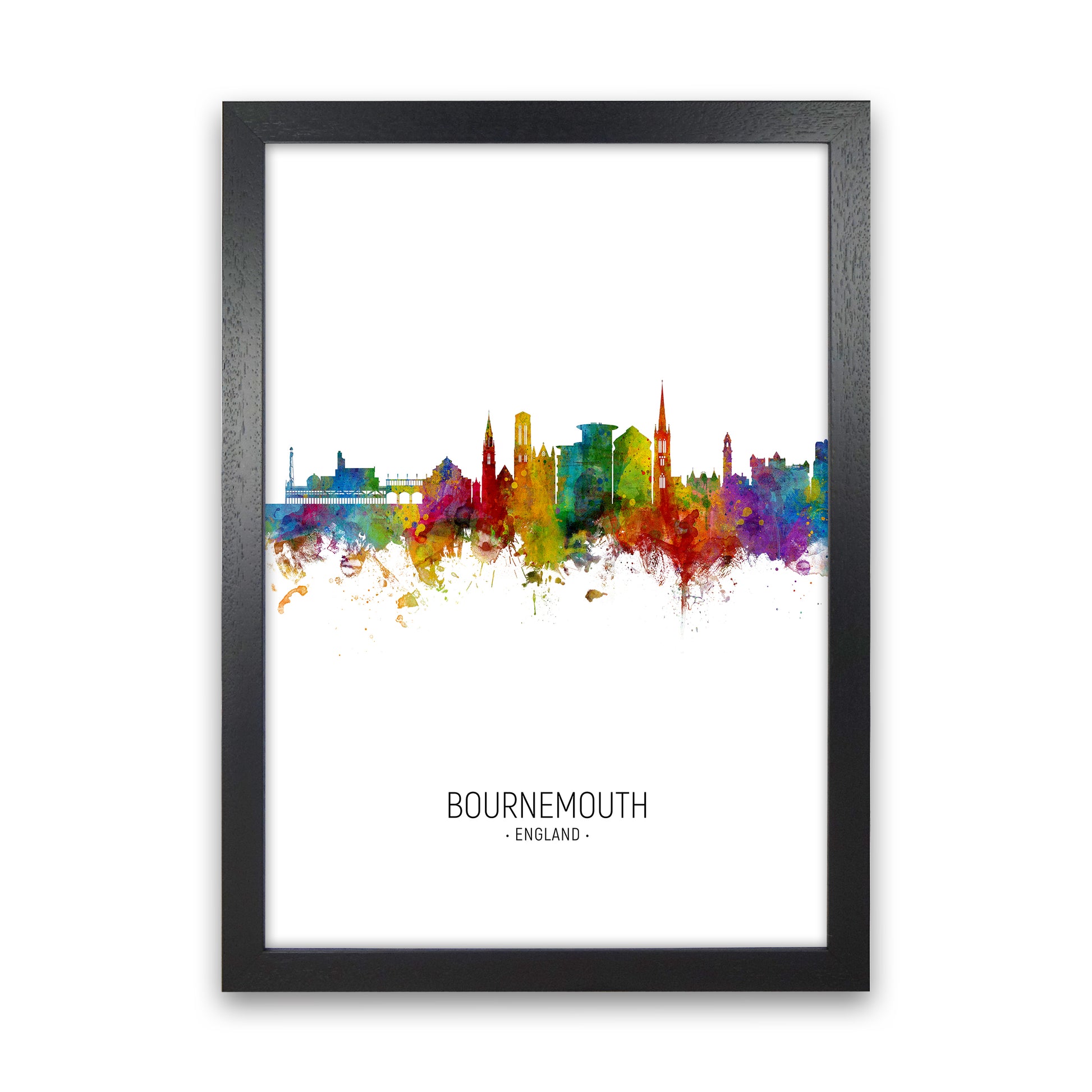 Bournemouth England Skyline Portrait Art Print by Michael Tompsett Black Grain