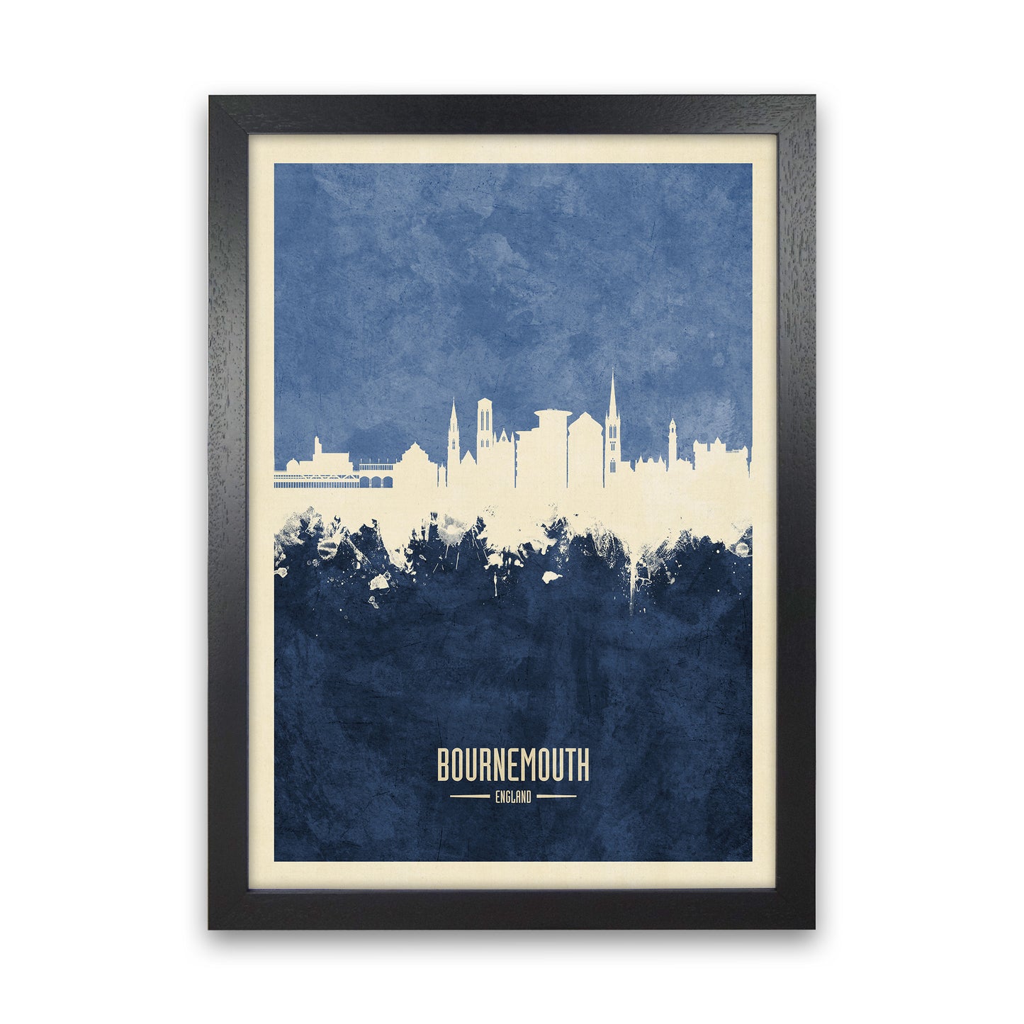 Bournemouth England Skyline Portrait Navy Art Print by Michael Tompsett Black Grain