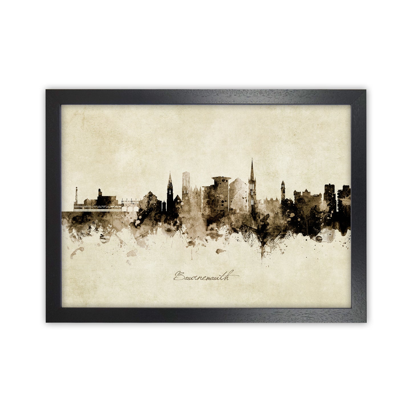 Bournemouth England Skyline Vintage Art Print by Michael Tompsett Black Grain
