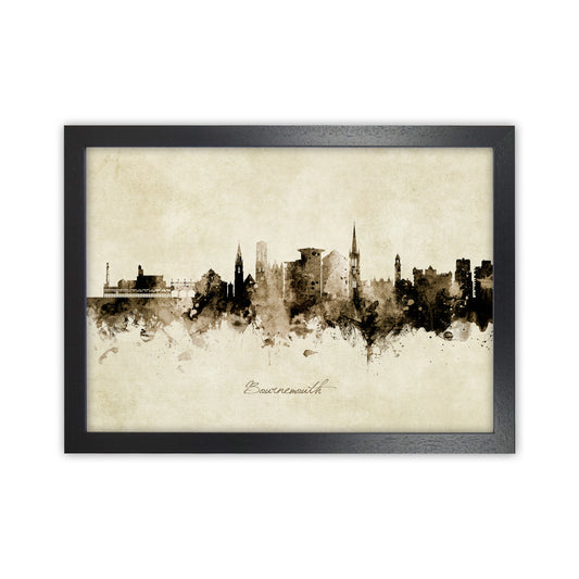 Bournemouth England Skyline Vintage Art Print by Michael Tompsett Black Grain