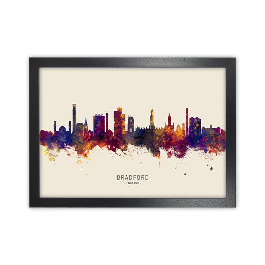 Bradford England Skyline Autumn City Name Art Print by Michael Tompsett Black Grain