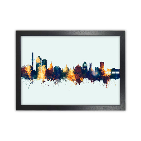Brighton England Skyline Blue Orange Art Print by Michael Tompsett Black Grain