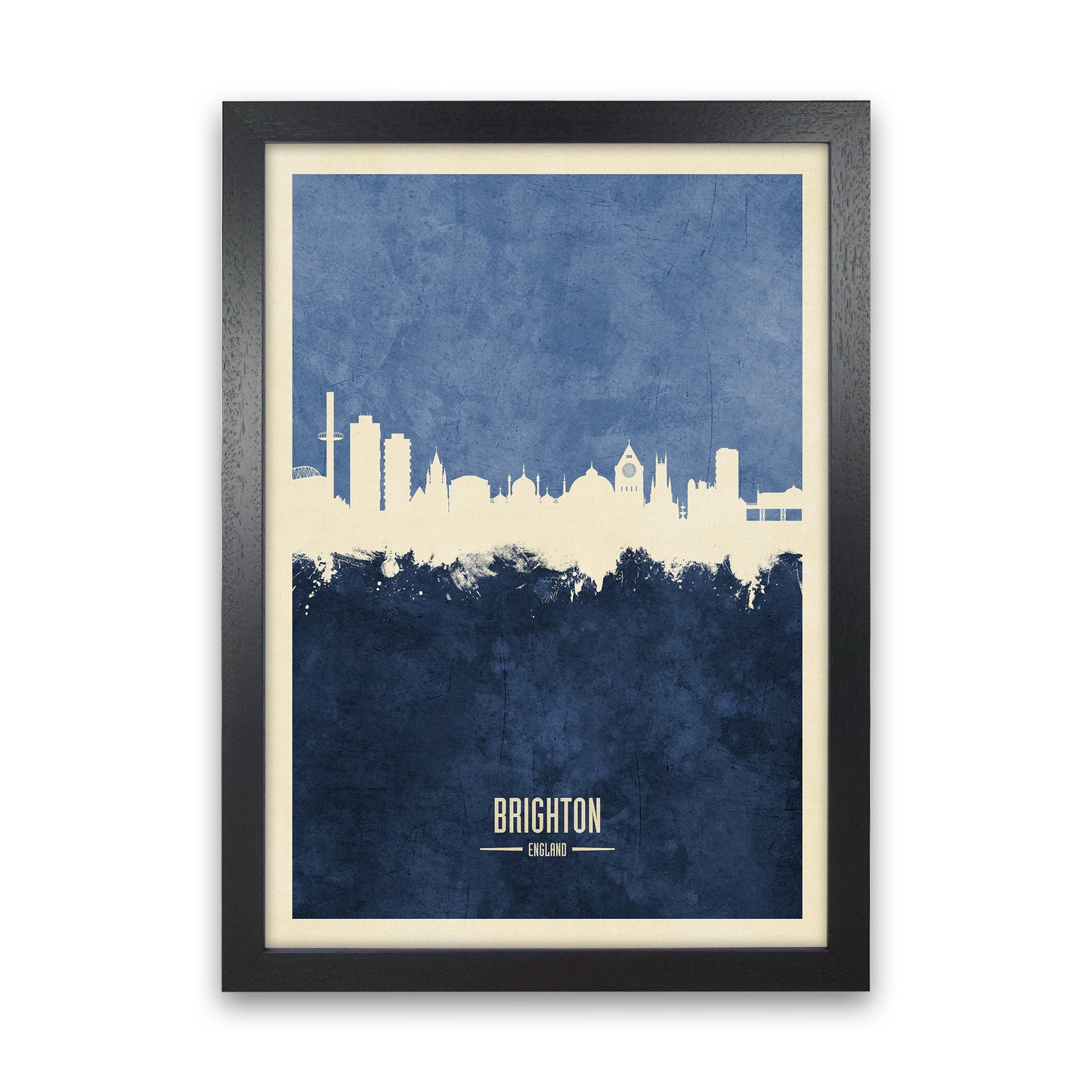 Brighton England Skyline Portrait Navy Art Print by Michael Tompsett Black Grain