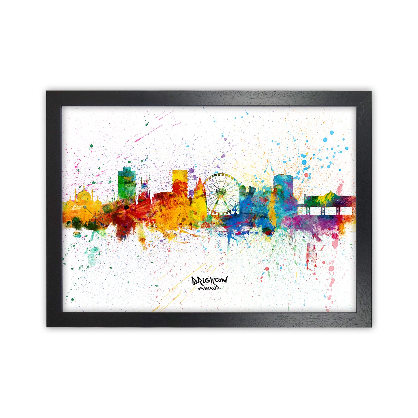 Brighton England Skyline Splash Art Print by Michael Tompsett Black Grain