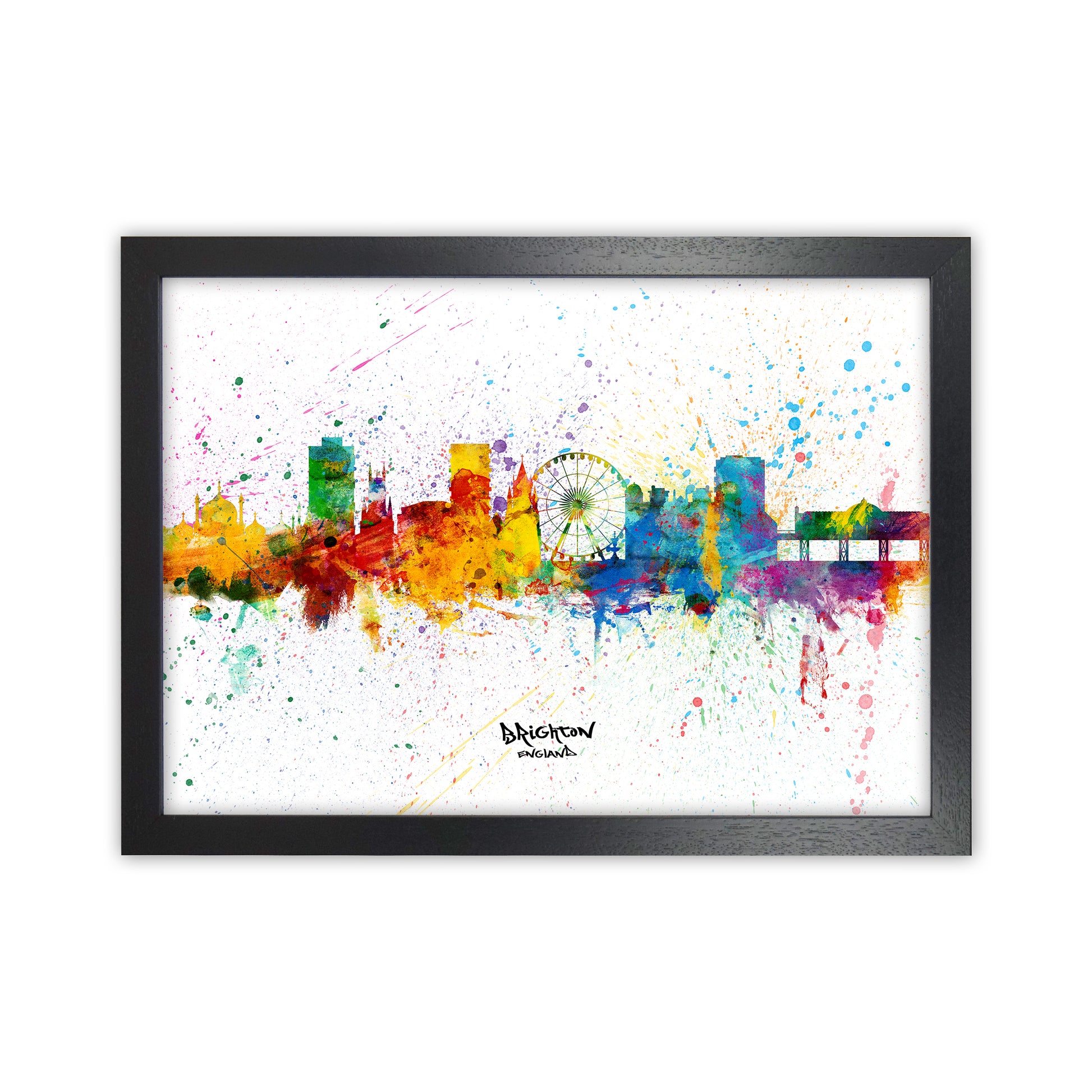 Brighton England Skyline Splash Art Print by Michael Tompsett Black Grain