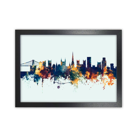 Bristol England Skyline Blue Orange Art Print by Michael Tompsett Black Grain