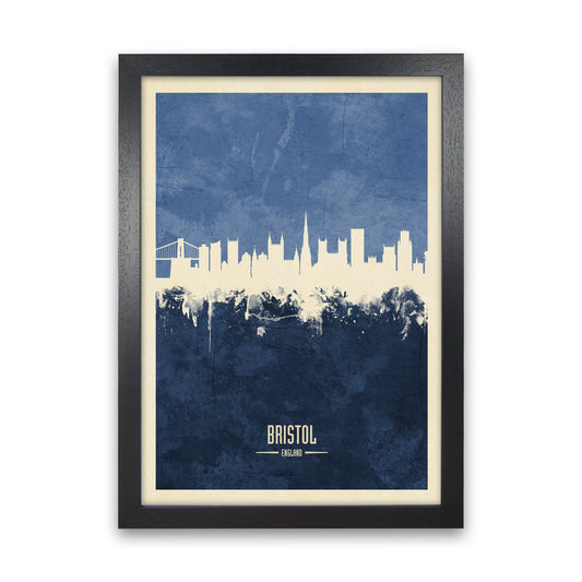 Bristol England Skyline Portrait Navy Art Print by Michael Tompsett Black Grain