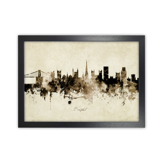 Bristol England Skyline Vintage Art Print by Michael Tompsett Black Grain
