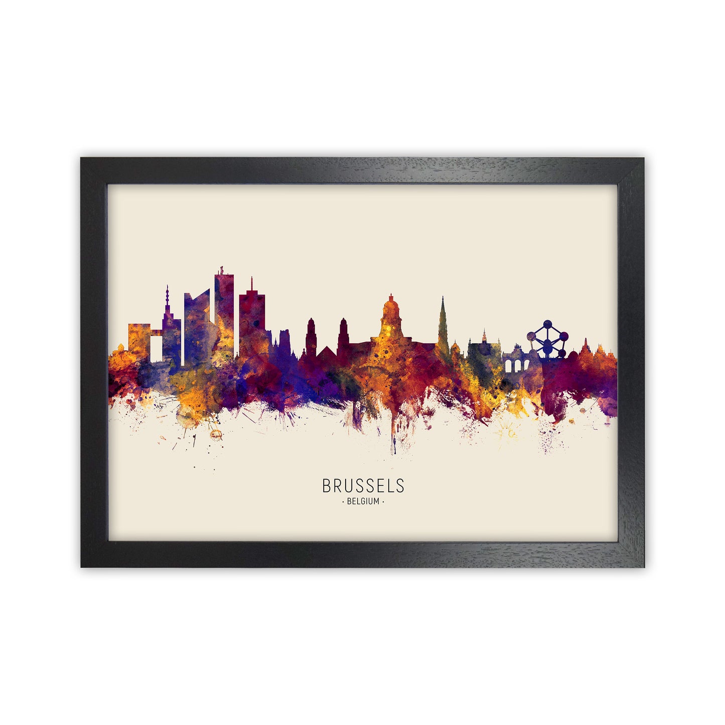 Brussels Belgium Skyline Autumn City Name Art Print by Michael Tompsett Black Grain
