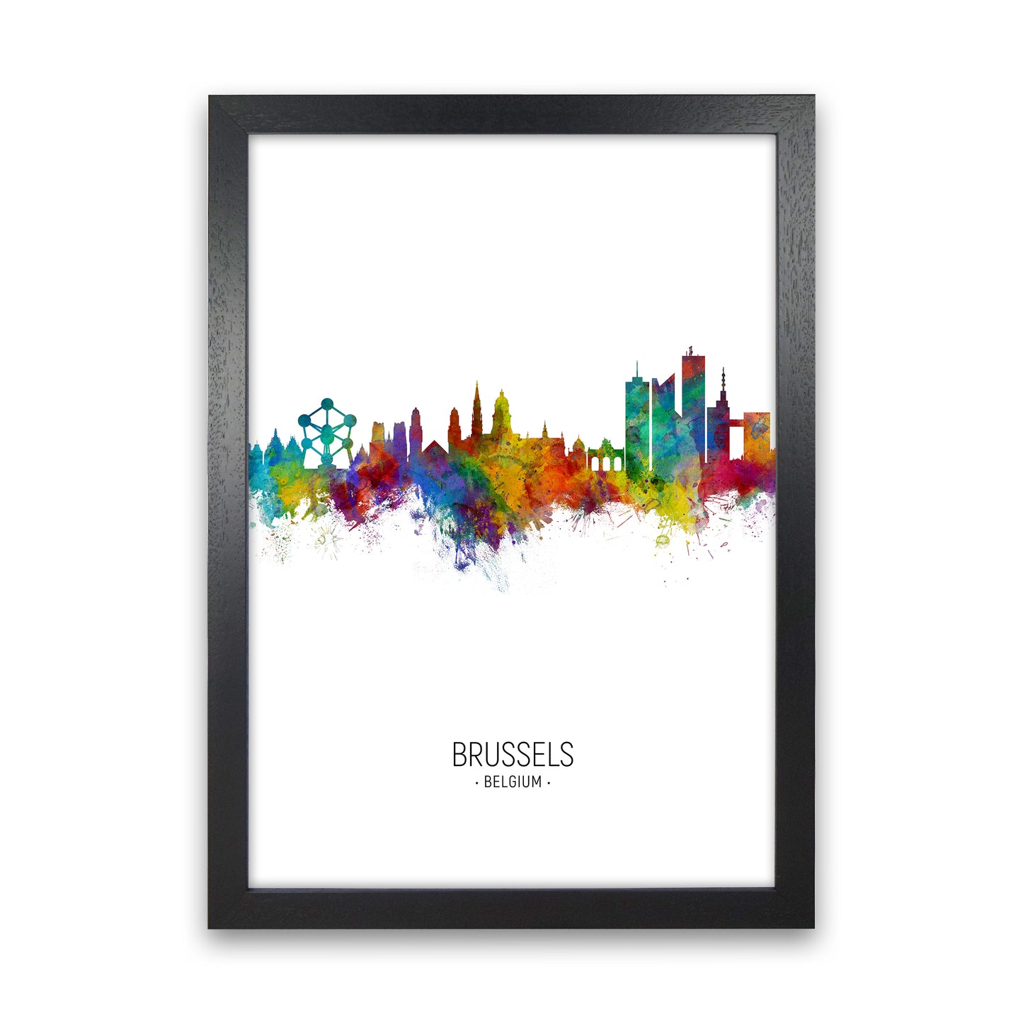 Brussels Belgium Skyline Portrait Art Print by Michael Tompsett Black Grain