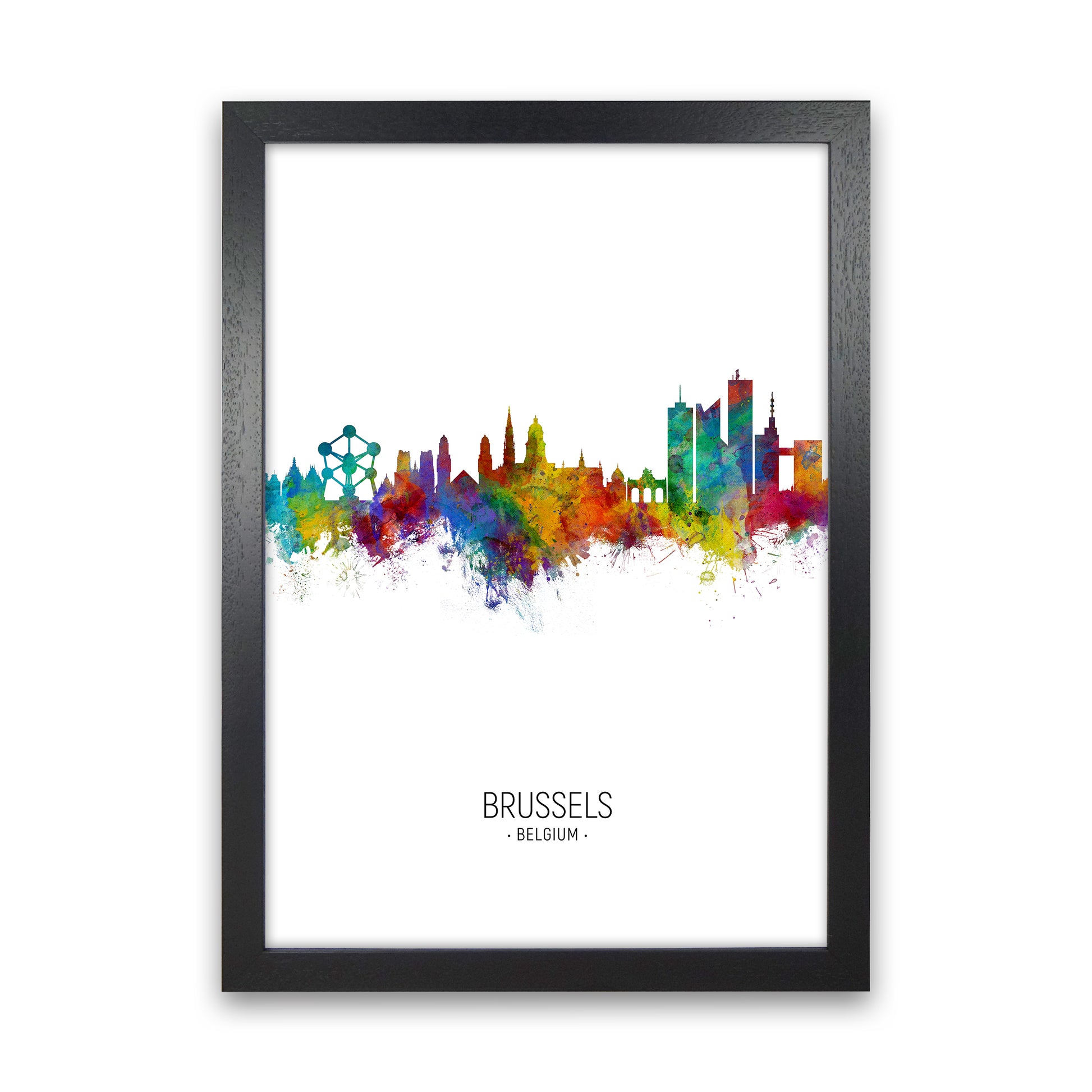 Brussels Belgium Skyline Portrait Art Print by Michael Tompsett Black Grain