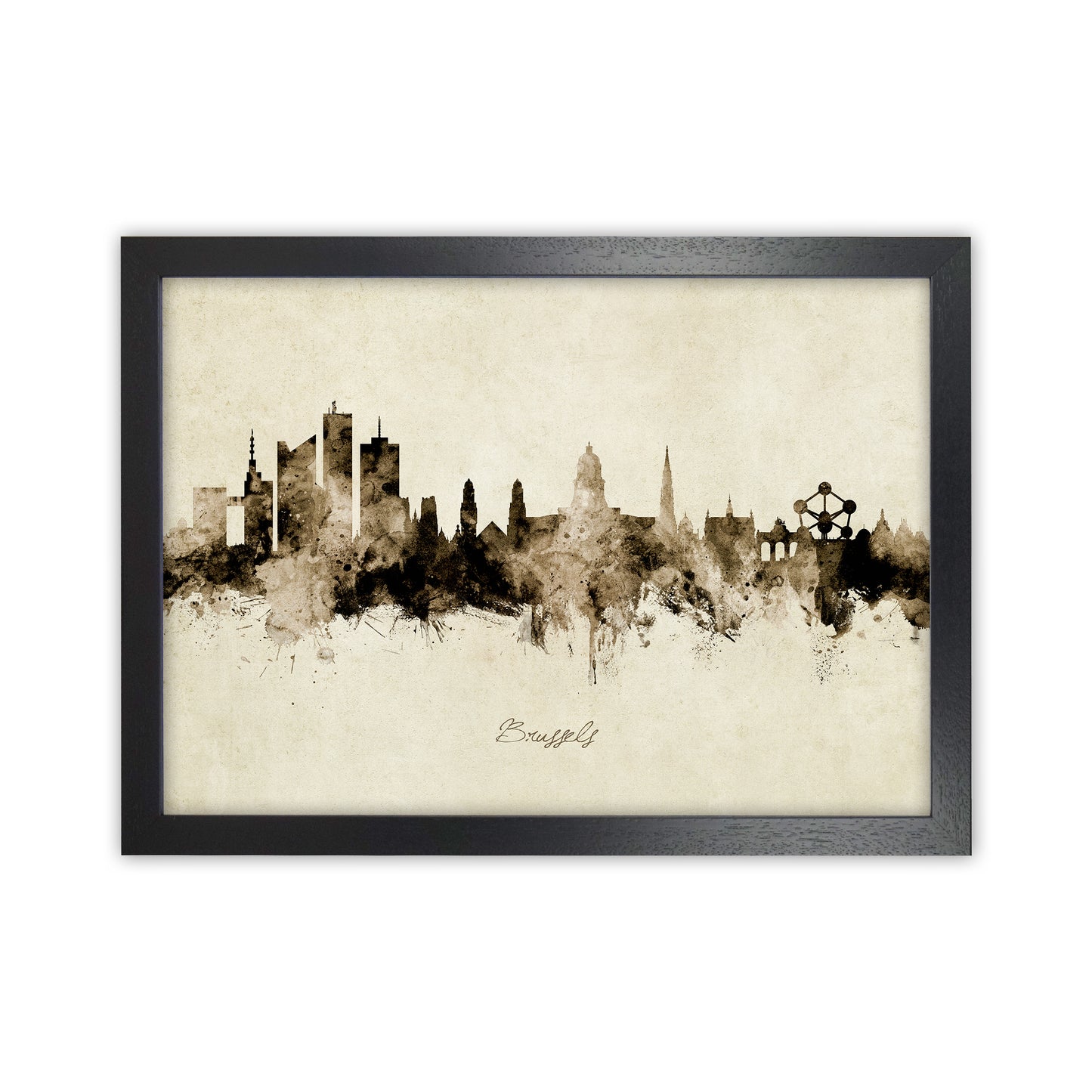 Brussels Belgium Skyline Vintage Art Print by Michael Tompsett Black Grain