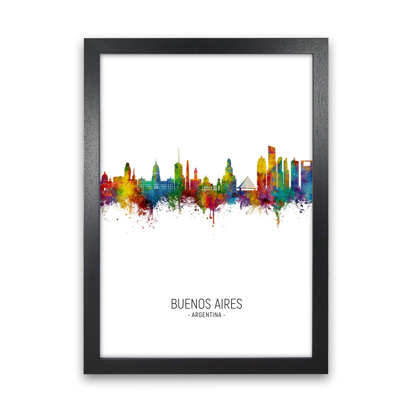 Buenos Aires Argentina Skyline Portrait Art Print by Michael Tompsett Black Grain