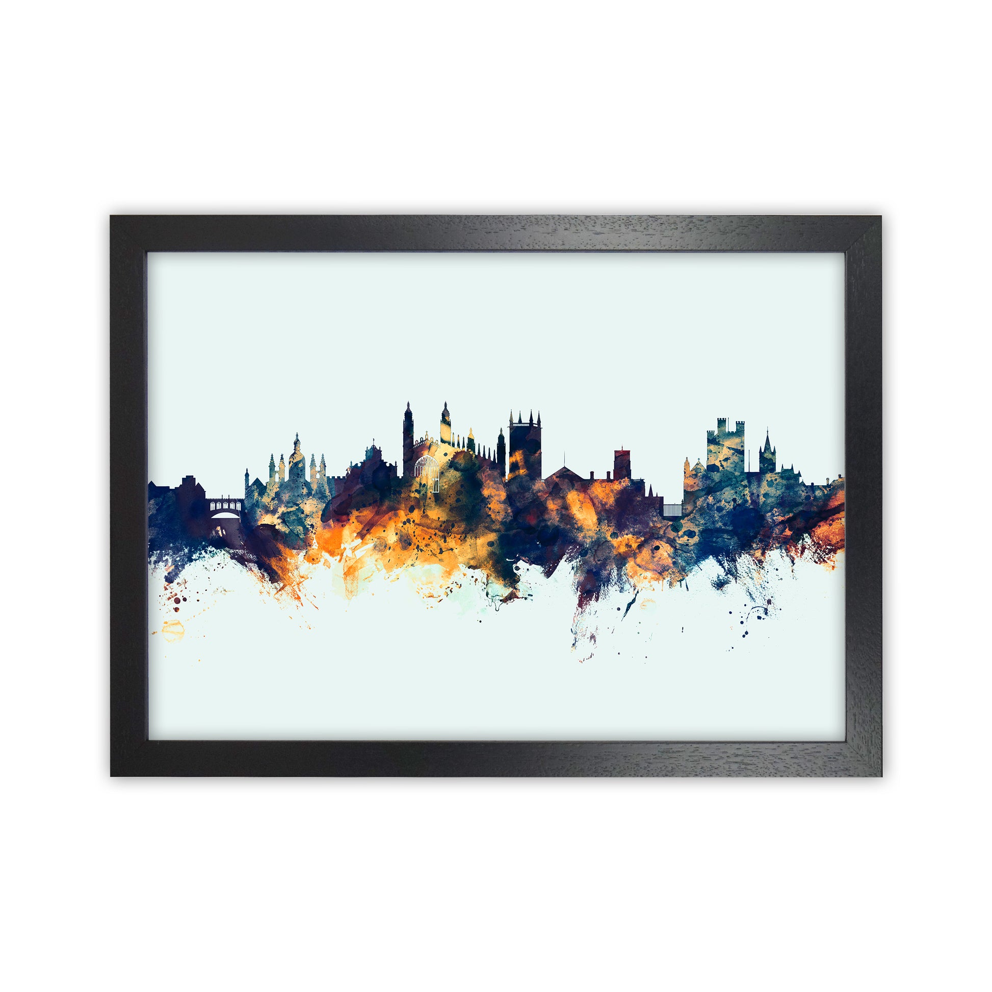 Cambridge England Skyline Blue Orange Art Print by Michael Tompsett Black Grain