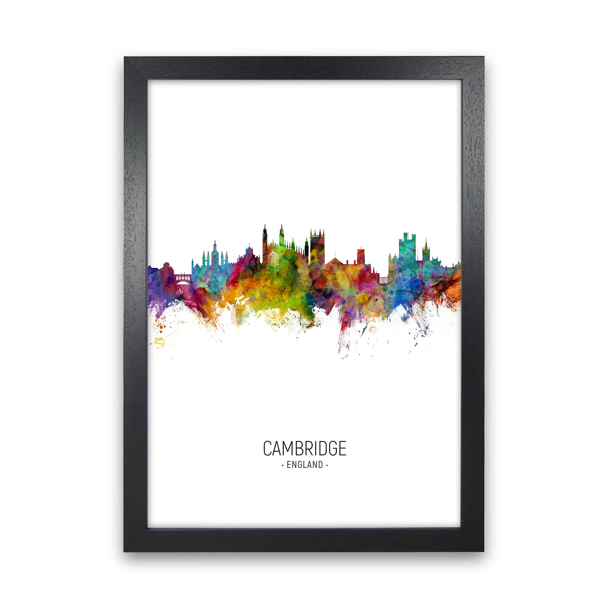 Cambridge England Skyline Portrait Art Print by Michael Tompsett Black Grain