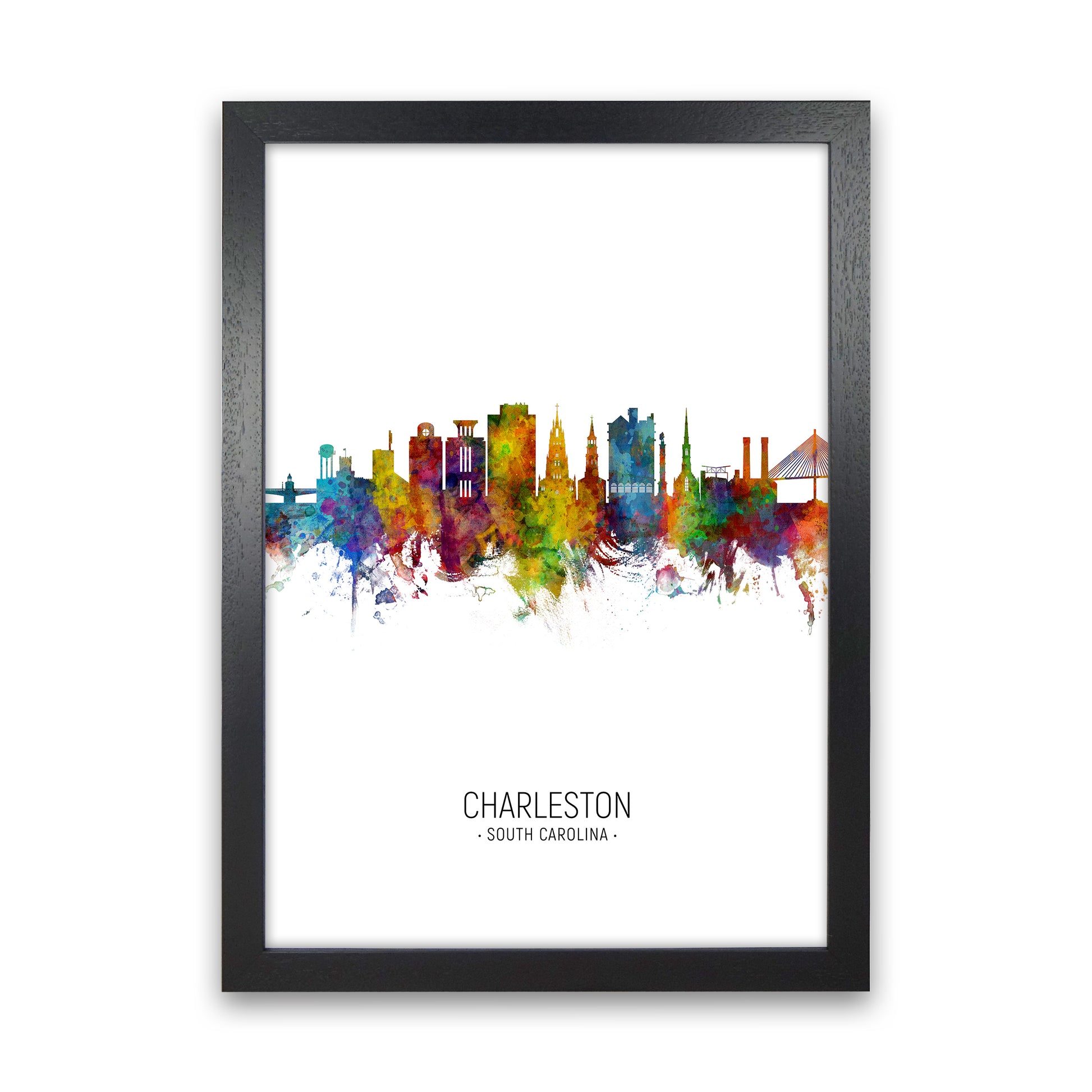 Charleston South Carolina Skyline Portrait Art Print by Michael Tompsett Black Grain