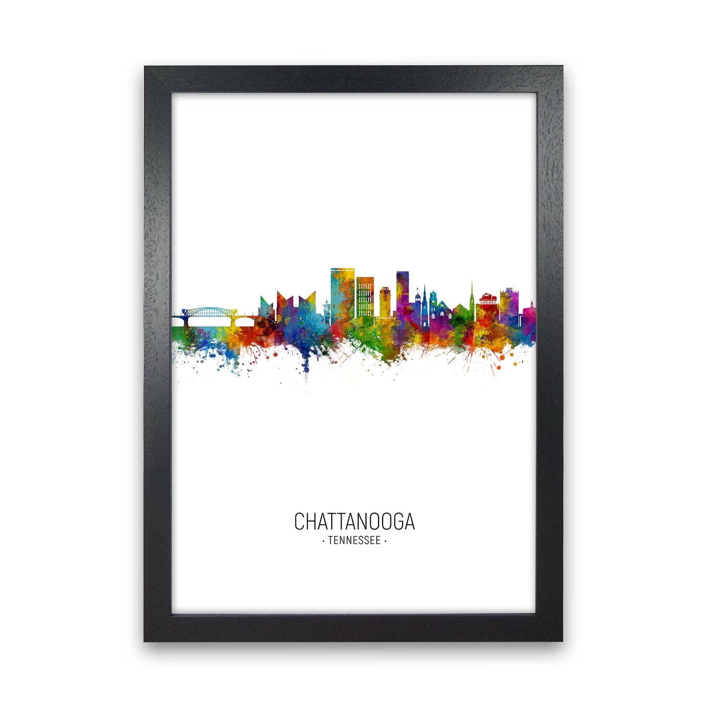 Chattanooga Tennessee Skyline Portrait Art Print by Michael Tompsett Black Grain