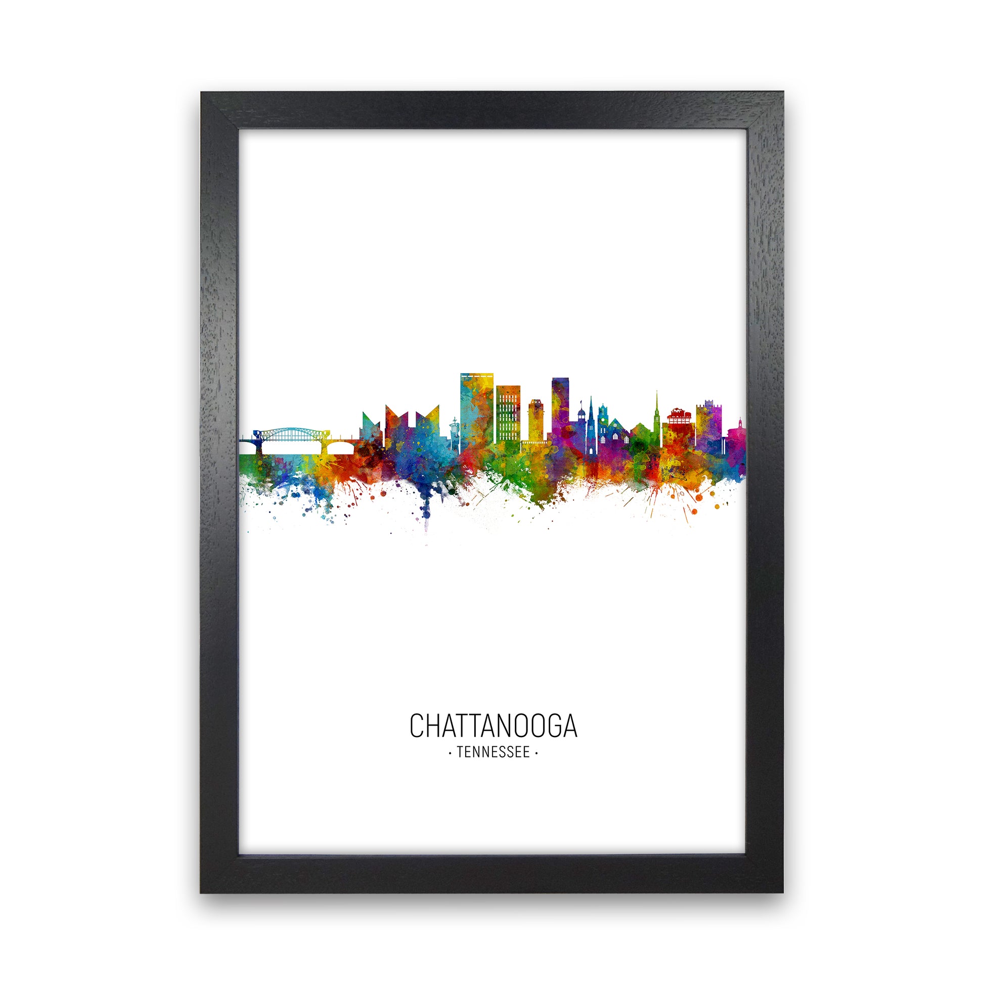Chattanooga Tennessee Skyline Portrait Art Print by Michael Tompsett Black Grain
