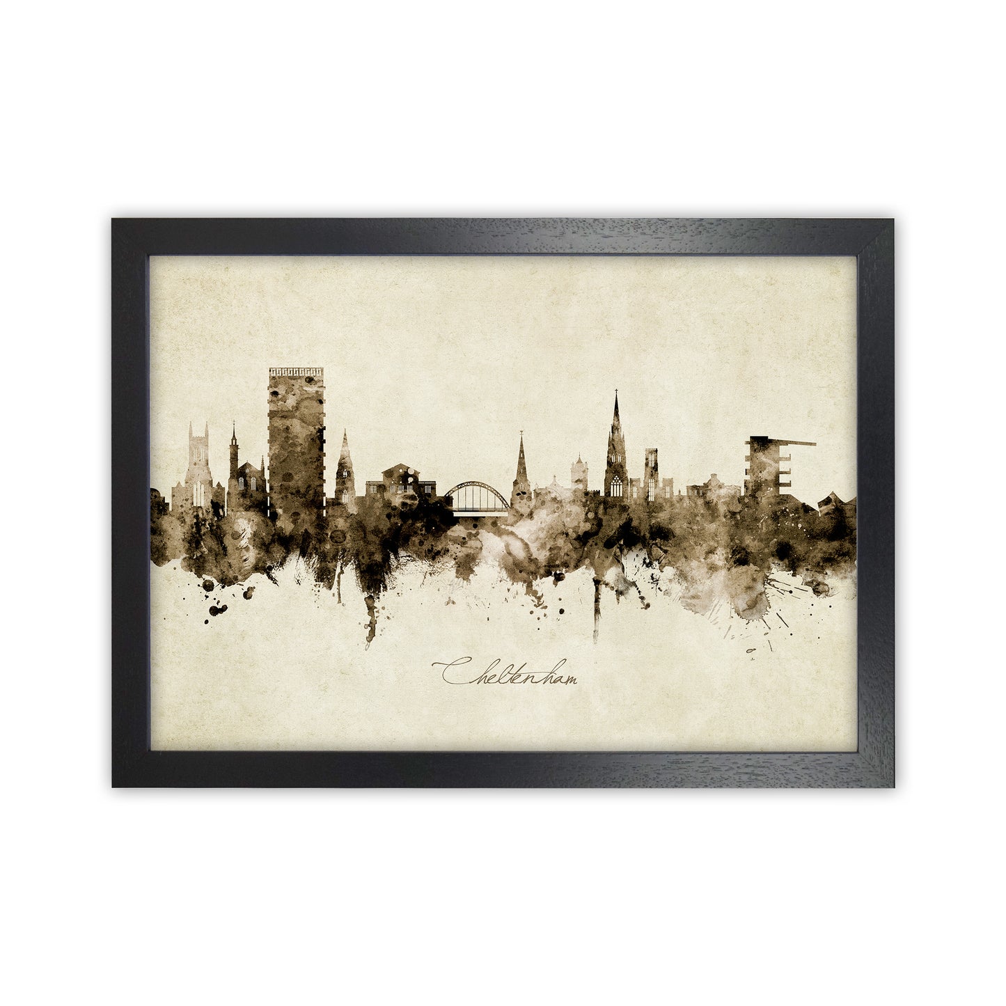 Cheltenham England Skyline Vintage Art Print by Michael Tompsett Black Grain