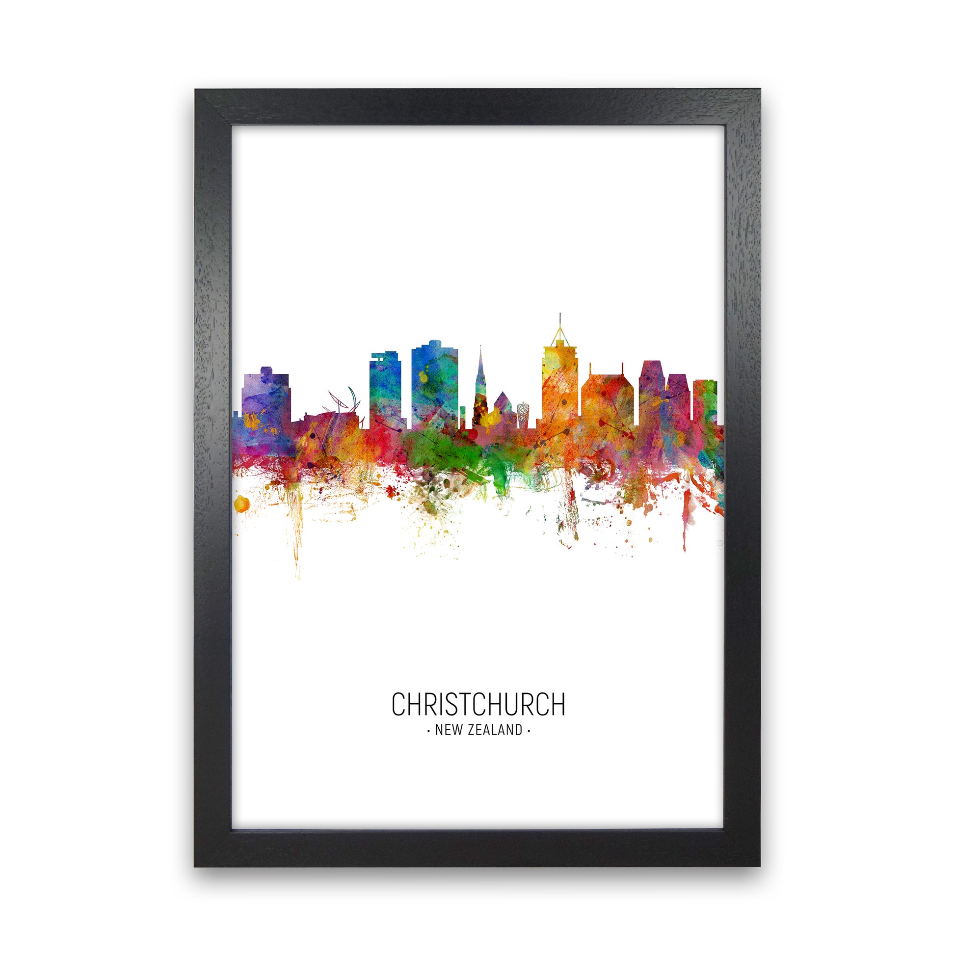 Christchurch New Zealand Skyline Portrait Art Print by Michael Tompsett Black Grain
