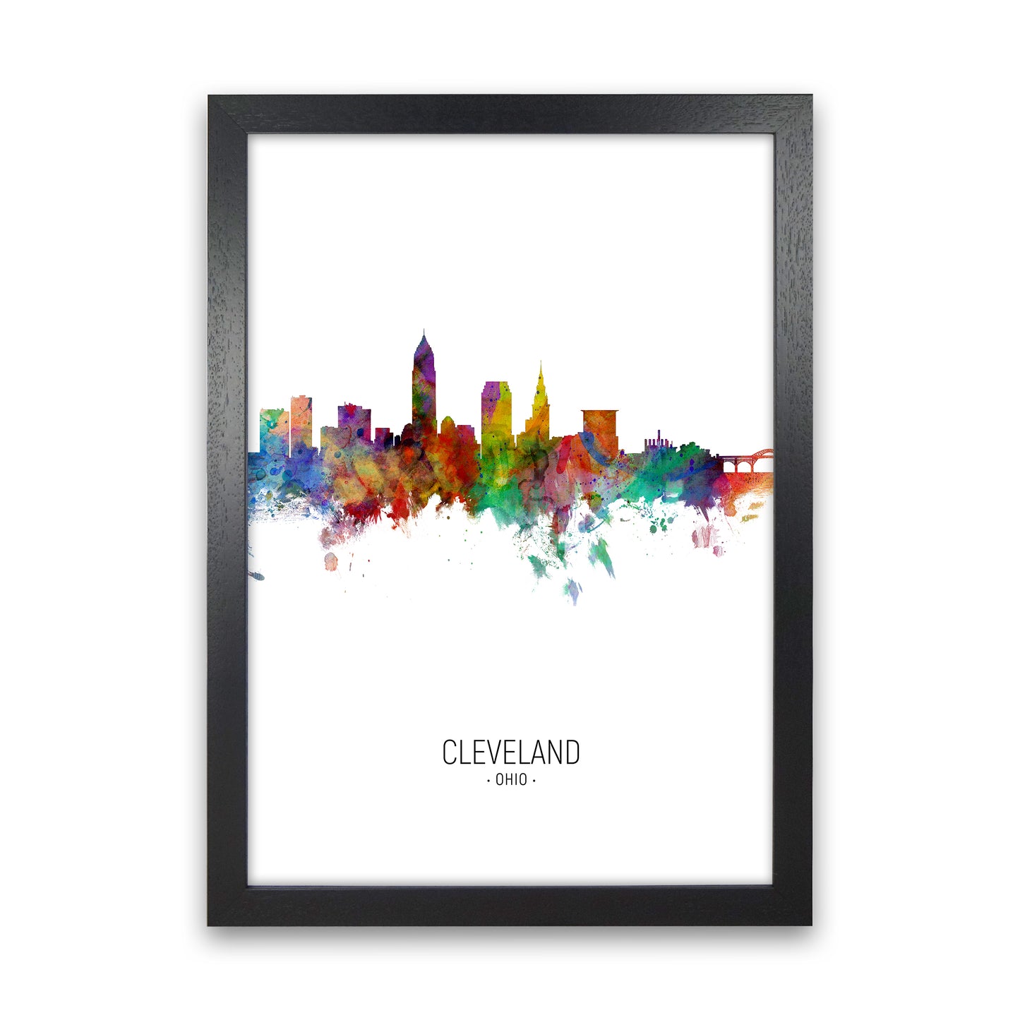 Cleveland Ohio Skyline Portrait Art Print by Michael Tompsett Black Grain