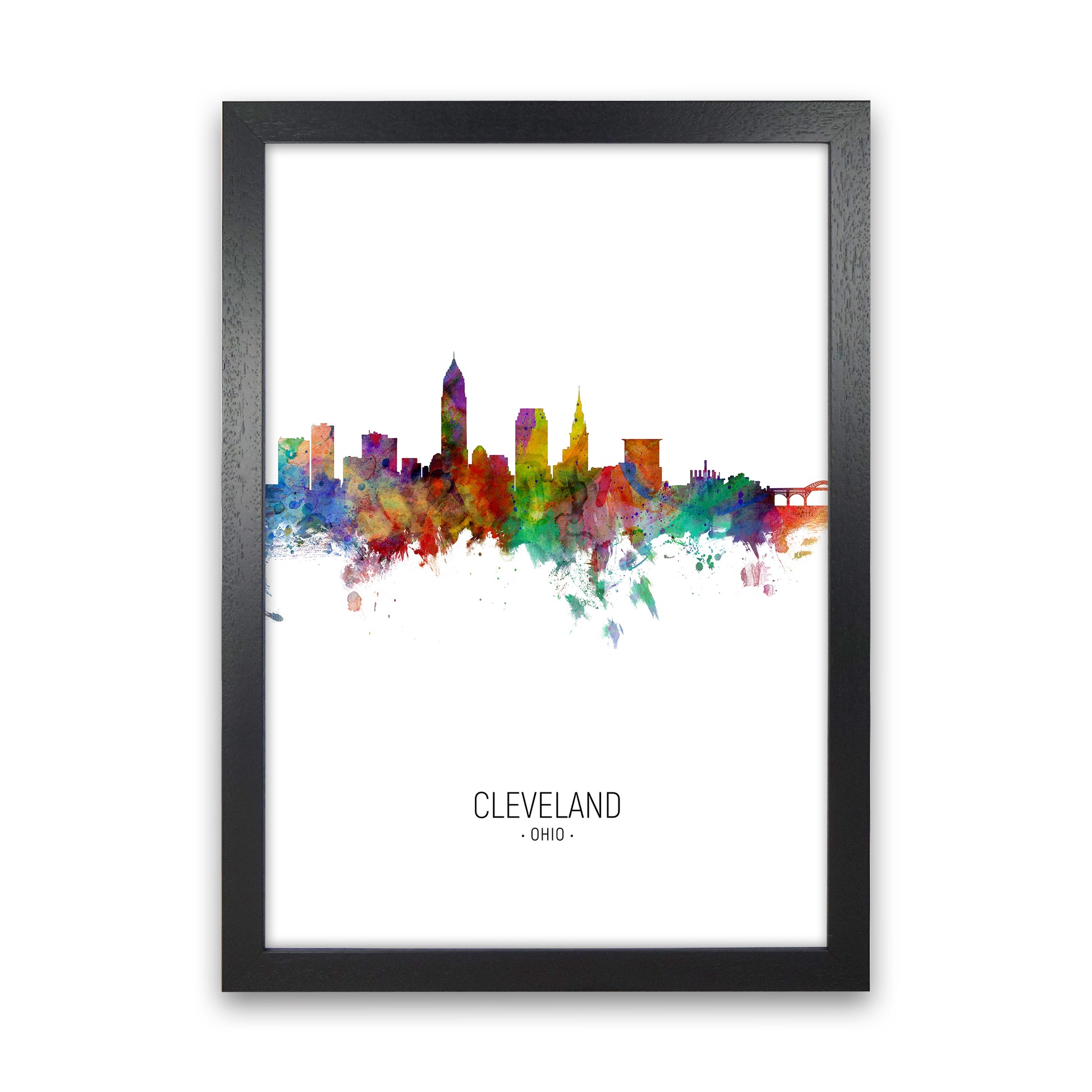 Cleveland Ohio Skyline Portrait Art Print by Michael Tompsett Black Grain