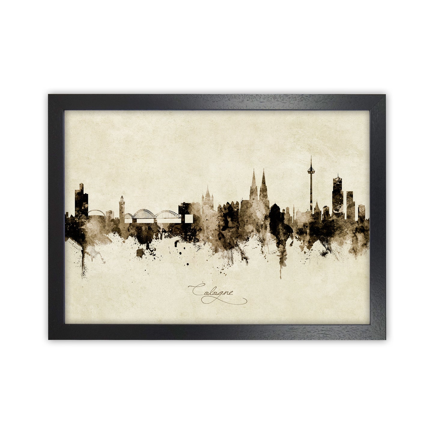Cologne Germany Skyline Vintage Art Print by Michael Tompsett Black Grain