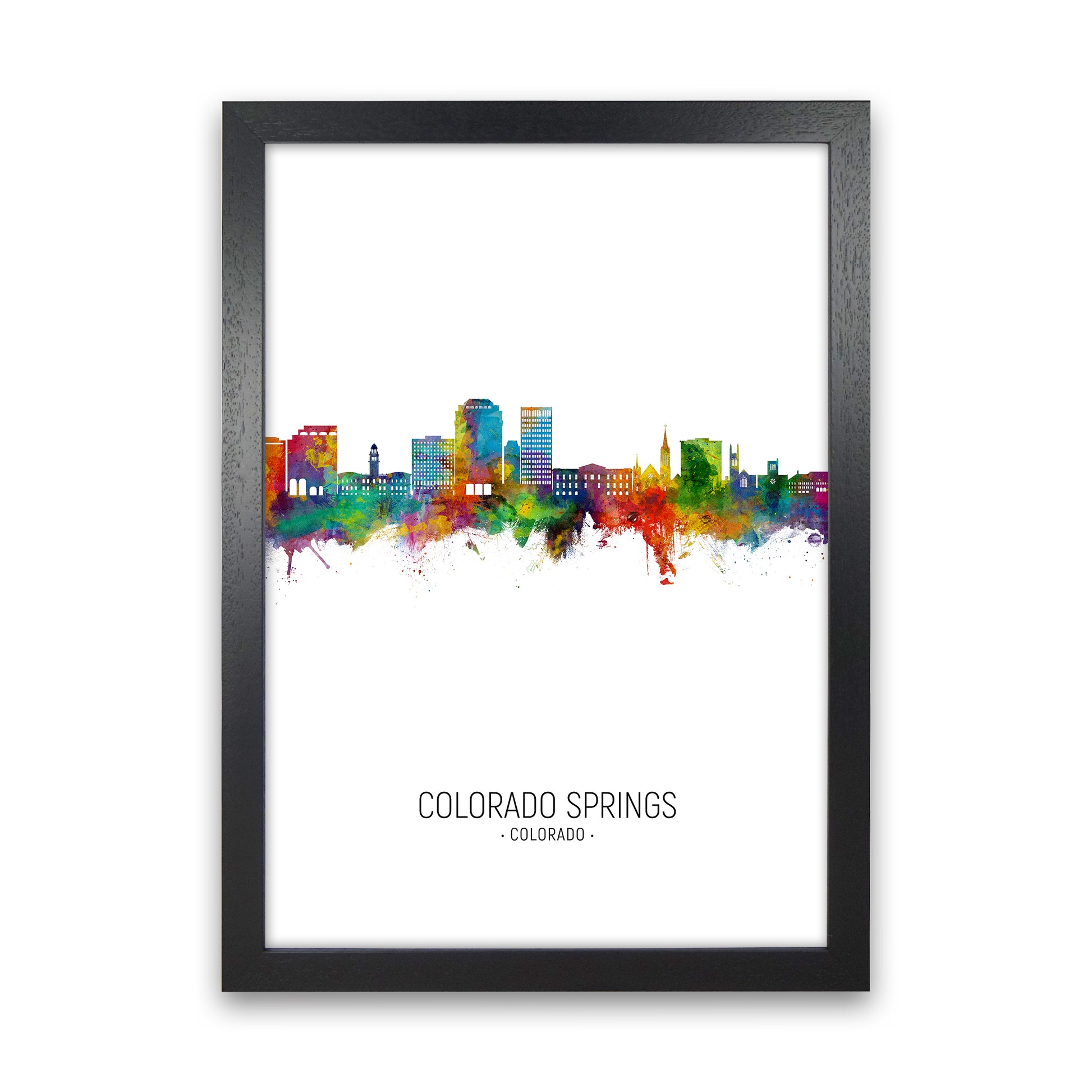 Colorado Springs Colorado Skyline Portrait Art Print by Michael Tompsett Black Grain