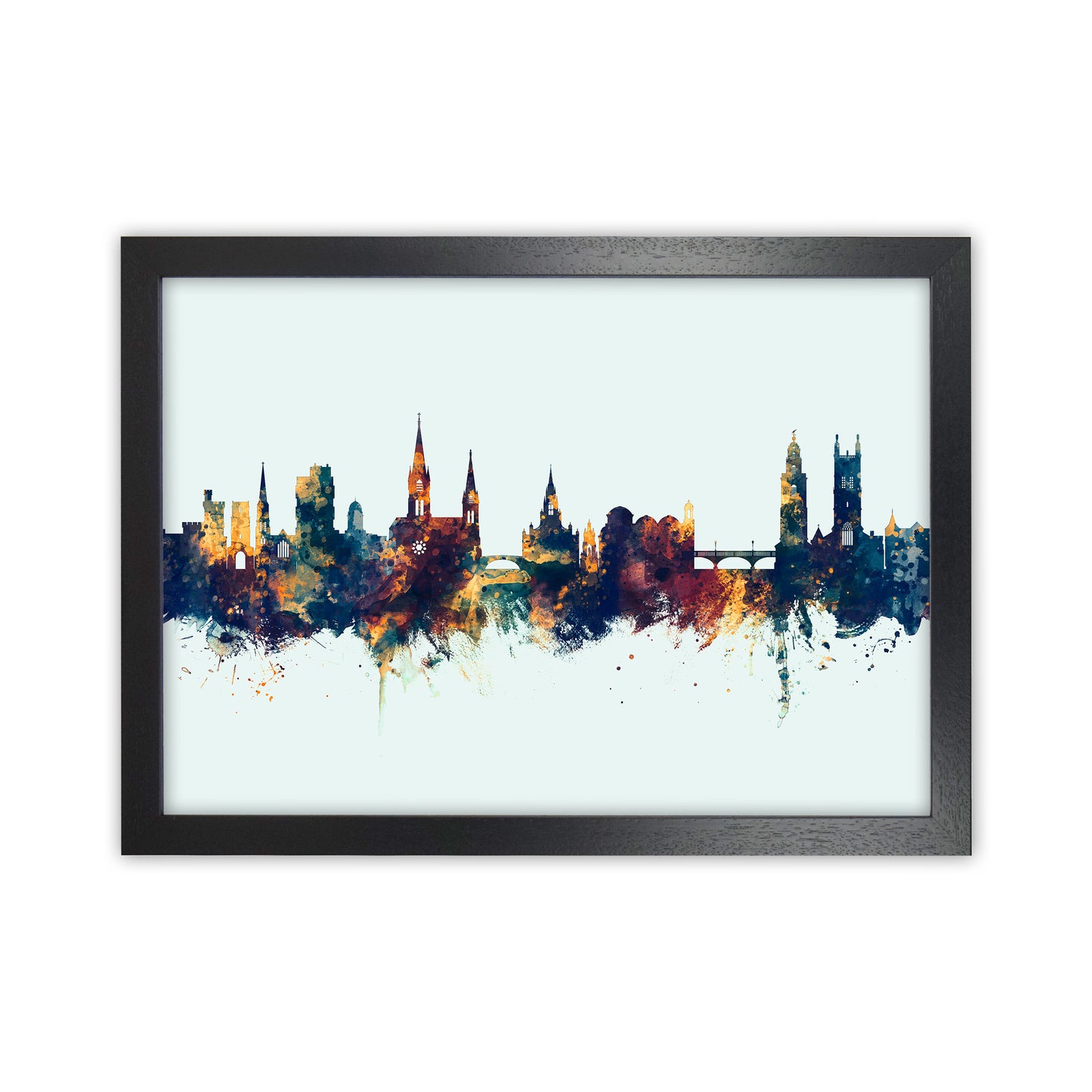 Cork Ireland Skyline Blue Orange Art Print by Michael Tompsett Black Grain