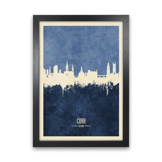 Cork Ireland Skyline Portrait Navy Art Print by Michael Tompsett Black Grain