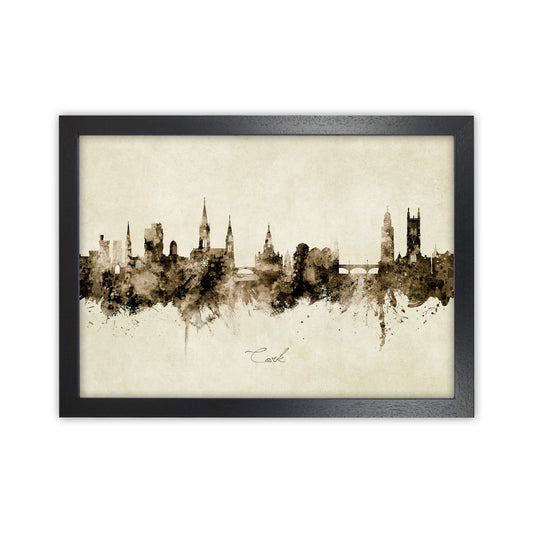 Cork Ireland Skyline Vintage Art Print by Michael Tompsett Black Grain