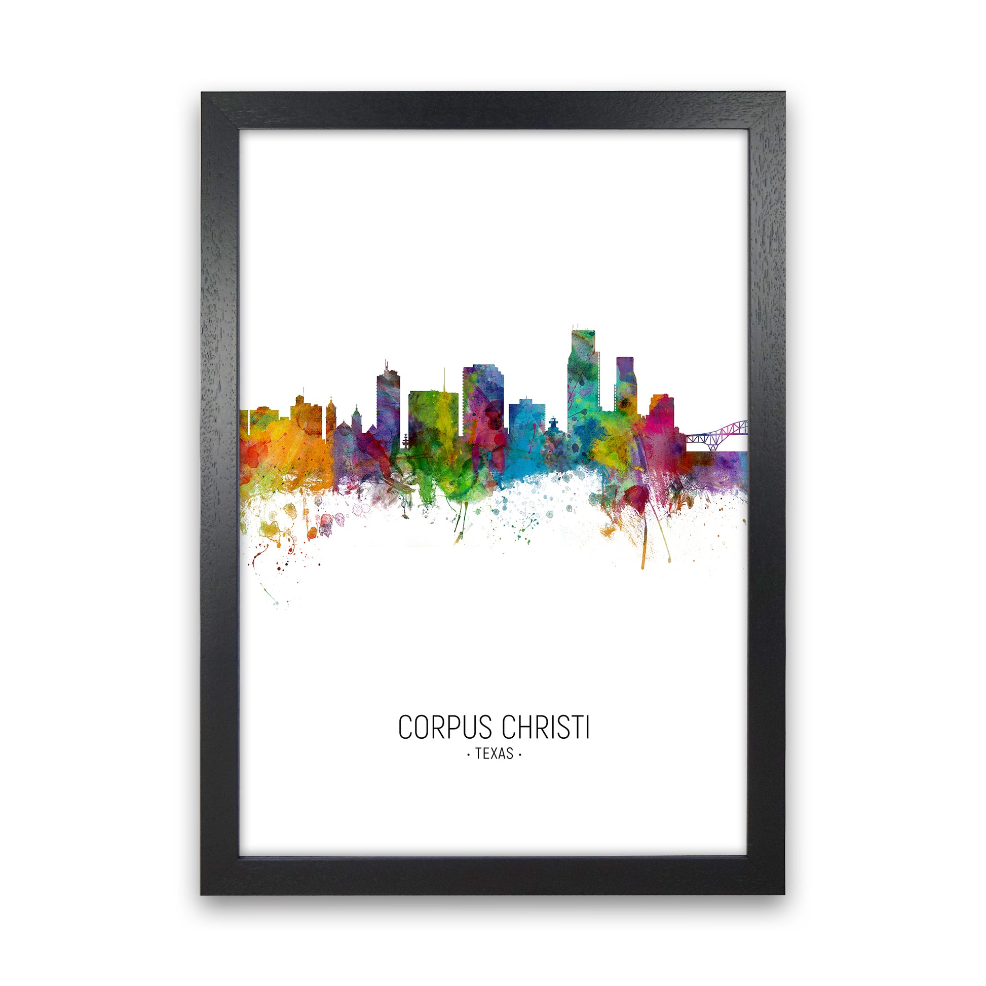 Corpus Christi Texas Skyline Portrait Art Print by Michael Tompsett Black Grain