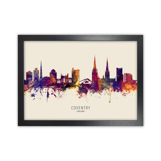 Coventry England Skyline Autumn City Name Art Print by Michael Tompsett Black Grain