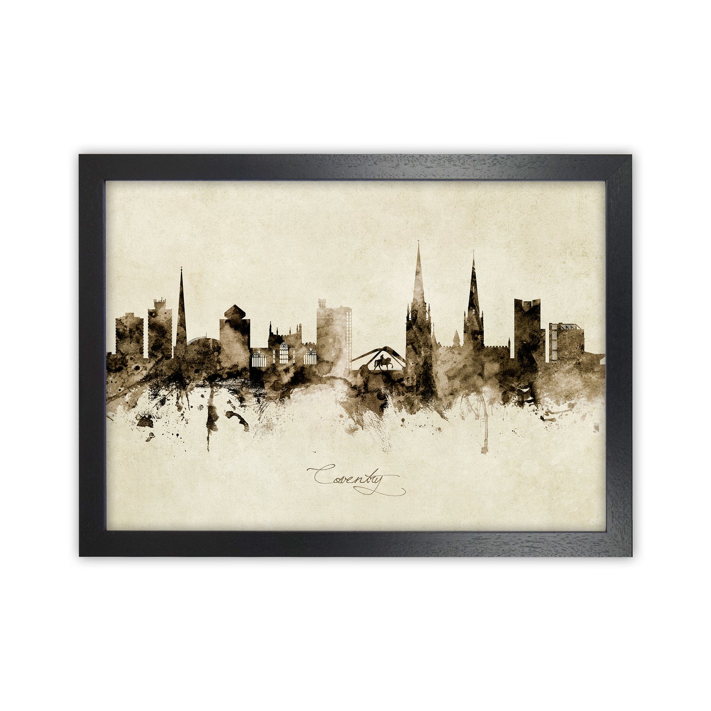 Coventry England Skyline Vintage Art Print by Michael Tompsett Black Grain