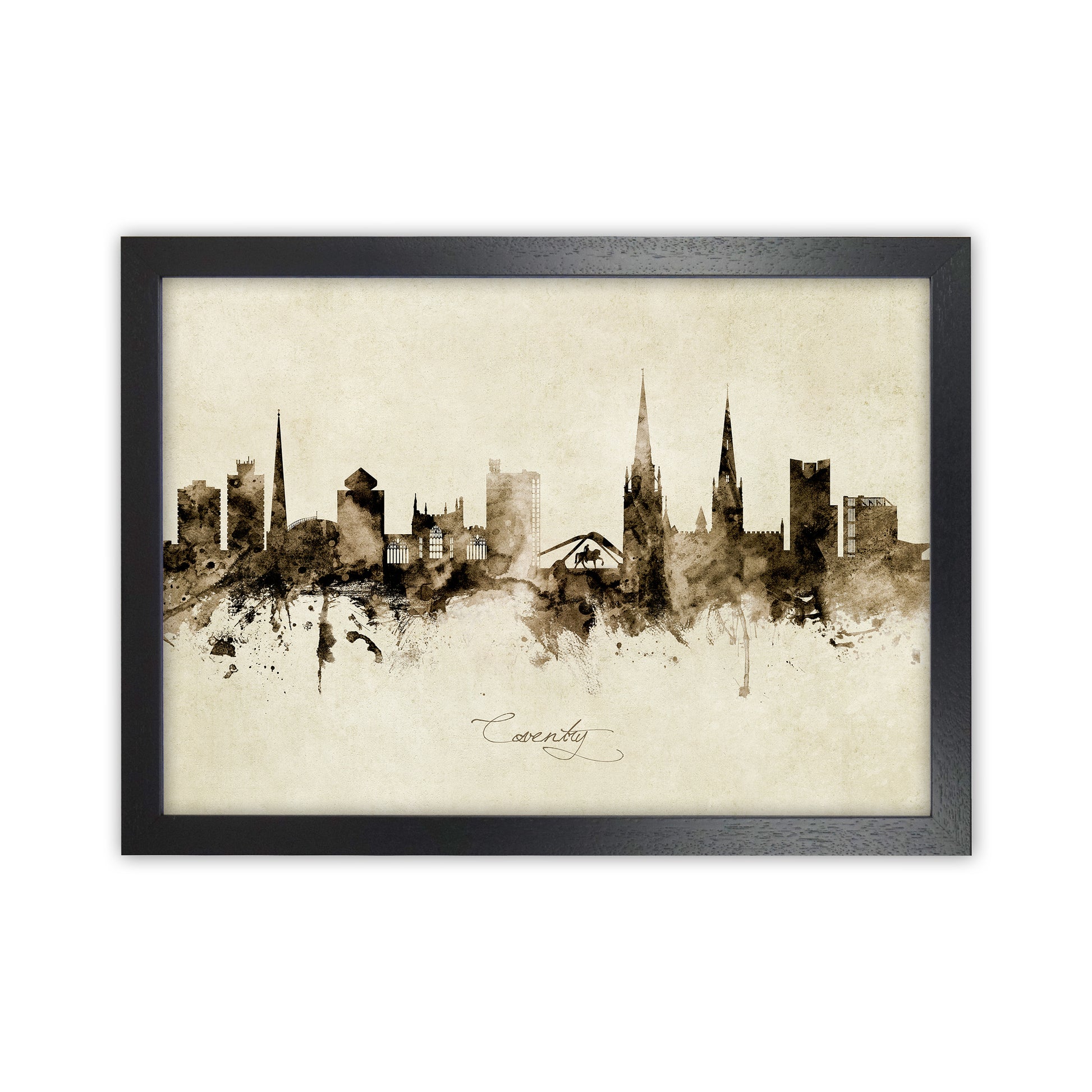 Coventry England Skyline Vintage Art Print by Michael Tompsett Black Grain