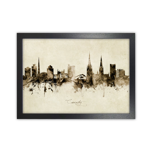 Coventry England Skyline Vintage Art Print by Michael Tompsett Black Grain