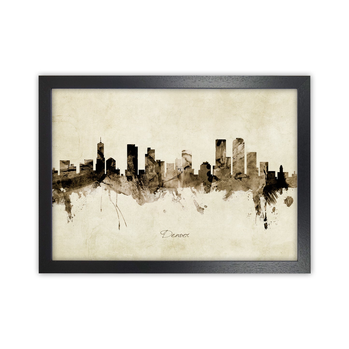 Denver Colorado Skyline Vintage Art Print by Michael Tompsett Black Grain