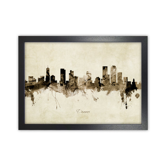Denver Colorado Skyline Vintage Art Print by Michael Tompsett Black Grain