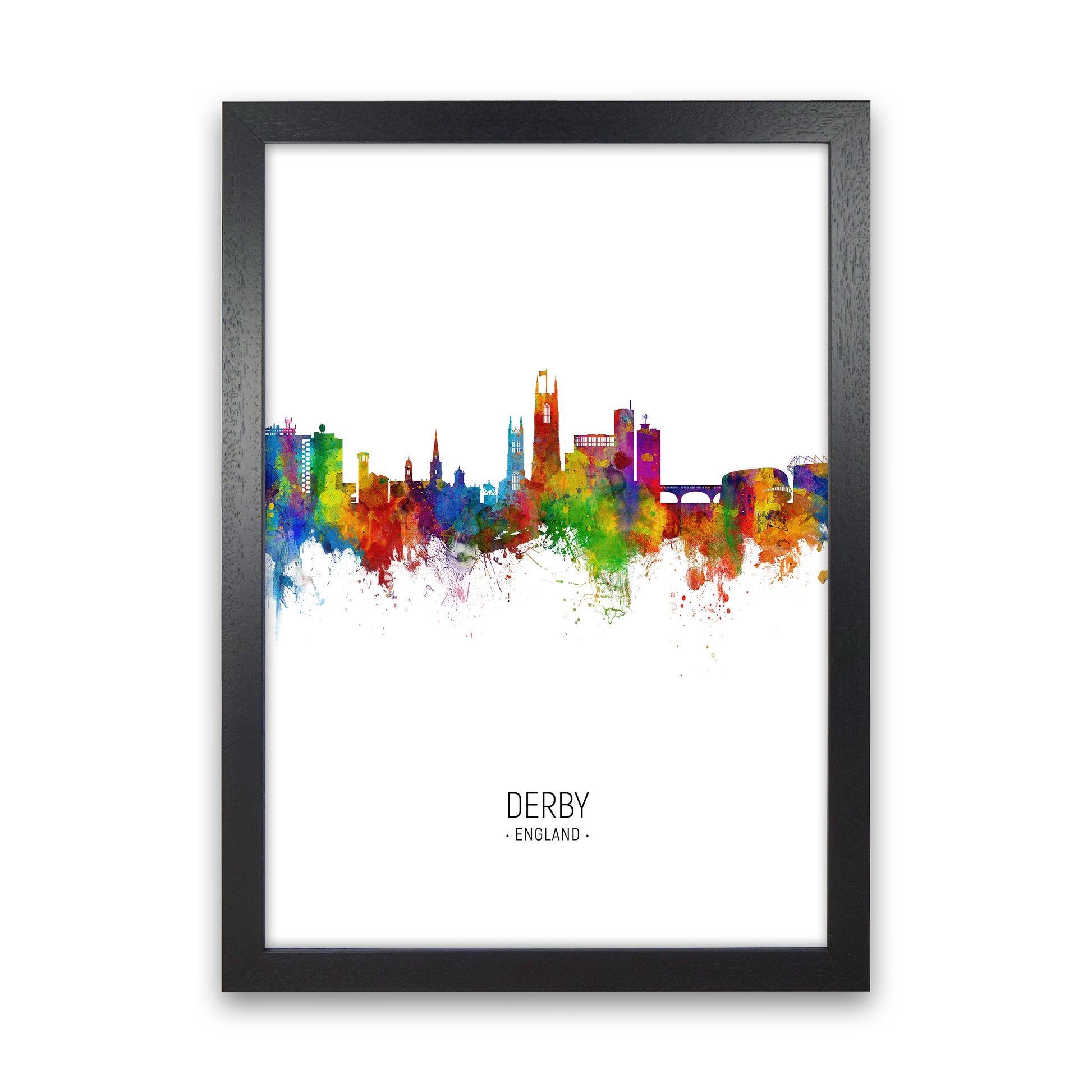 Derby England Skyline Portrait Art Print by Michael Tompsett Black Grain