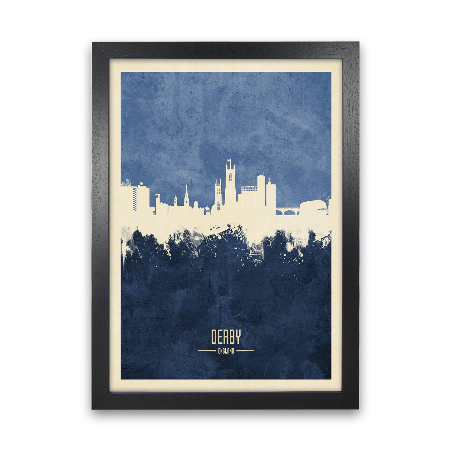 Derby England Skyline Portrait Navy Art Print by Michael Tompsett Black Grain