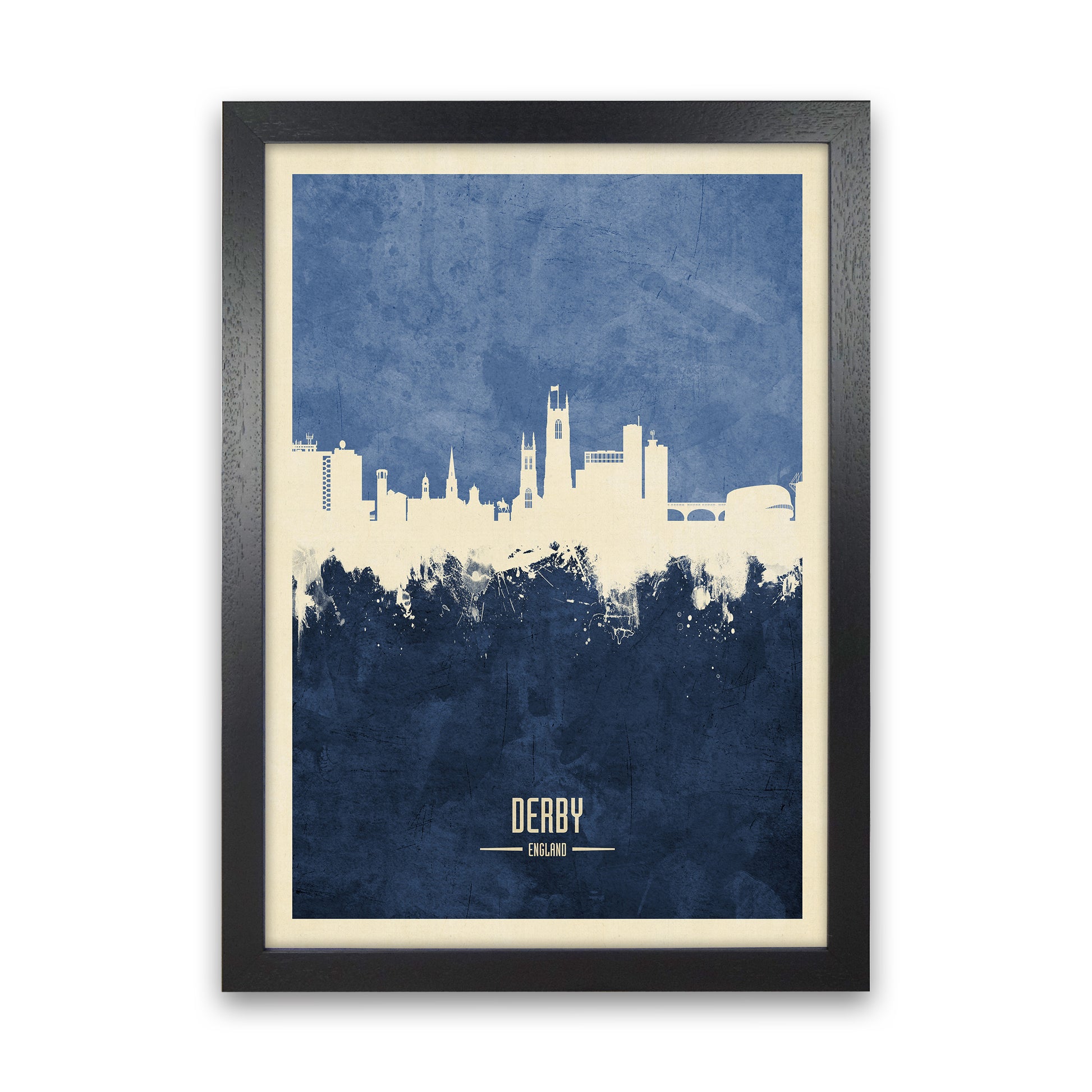 Derby England Skyline Portrait Navy Art Print by Michael Tompsett Black Grain